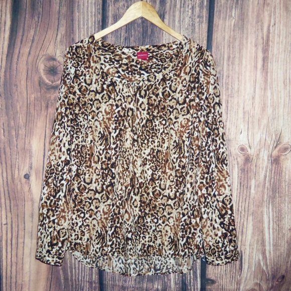 Merona Animal Print 3/4 Button Down Long Sleeve Blouse Top - Large - Picture 5 of 9